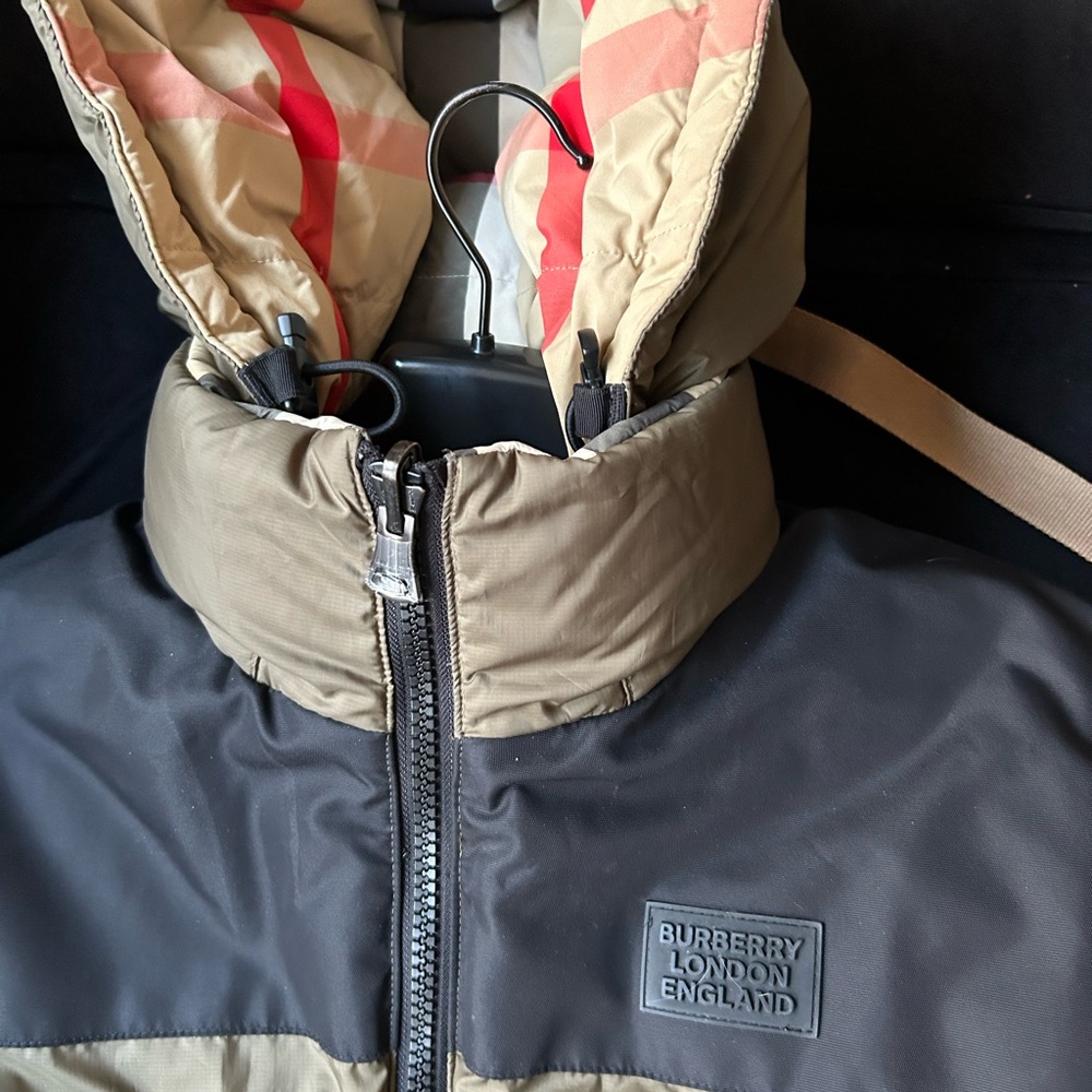 Reversible Burberry Black and Tan Hooded Jacket